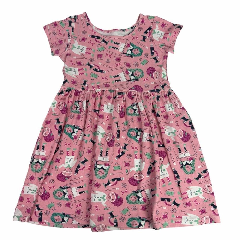 Annie the Brave 7/8 Cotton Pink STEM print Dress